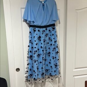 Blue Dress with Black Floral Design